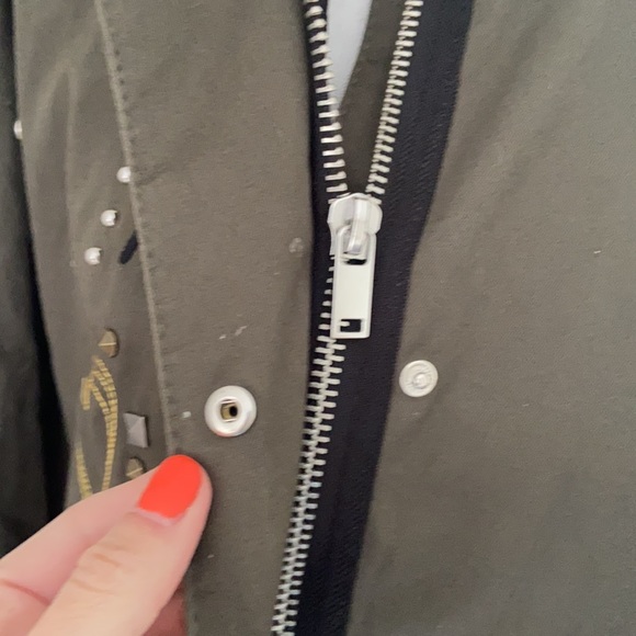 H&M embroidered army jacket green studded embellished parka fall grunge vibes 6 - Picture 15 of 16